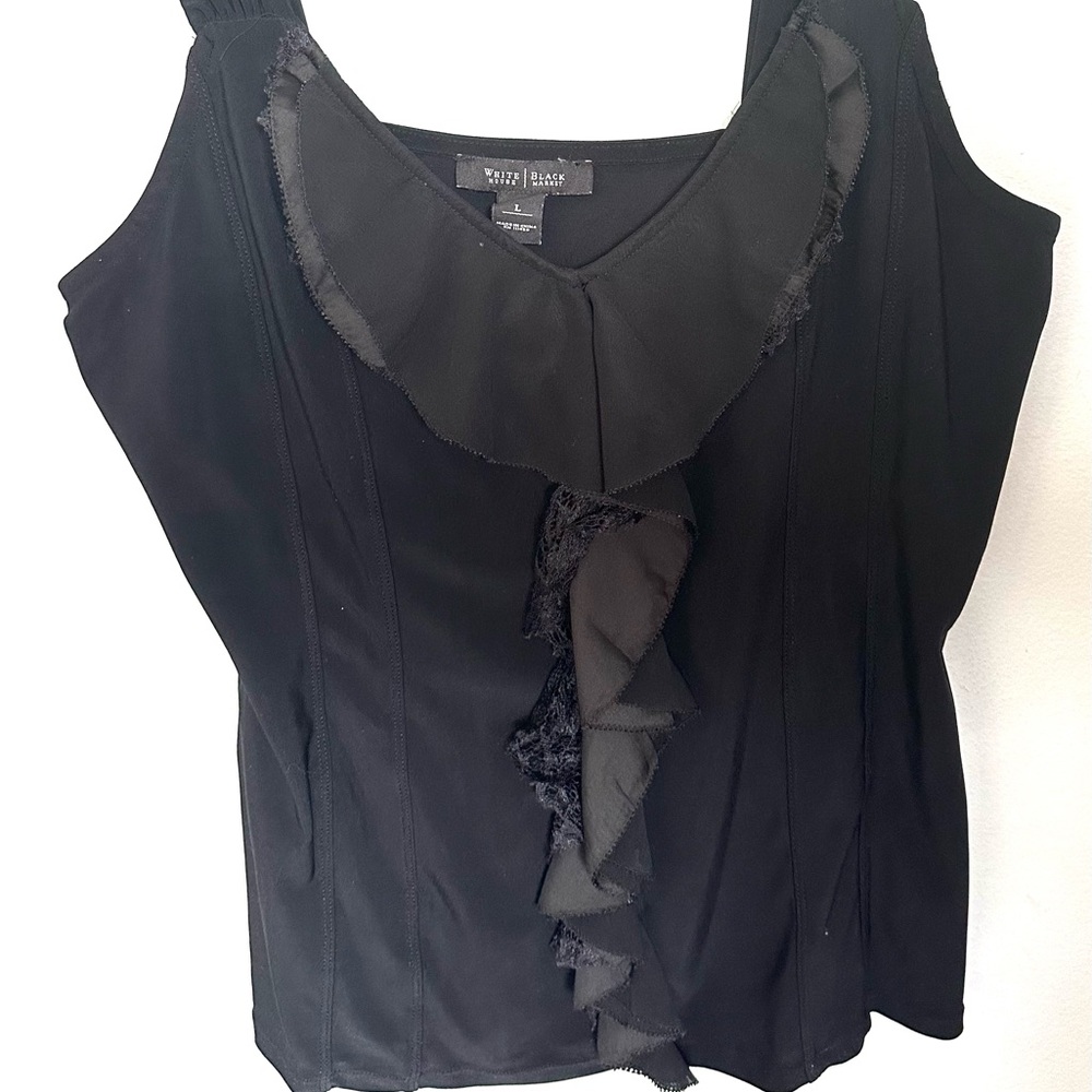 Vintage 90’s White House Black Market Womens L Black  Tank Ruffle